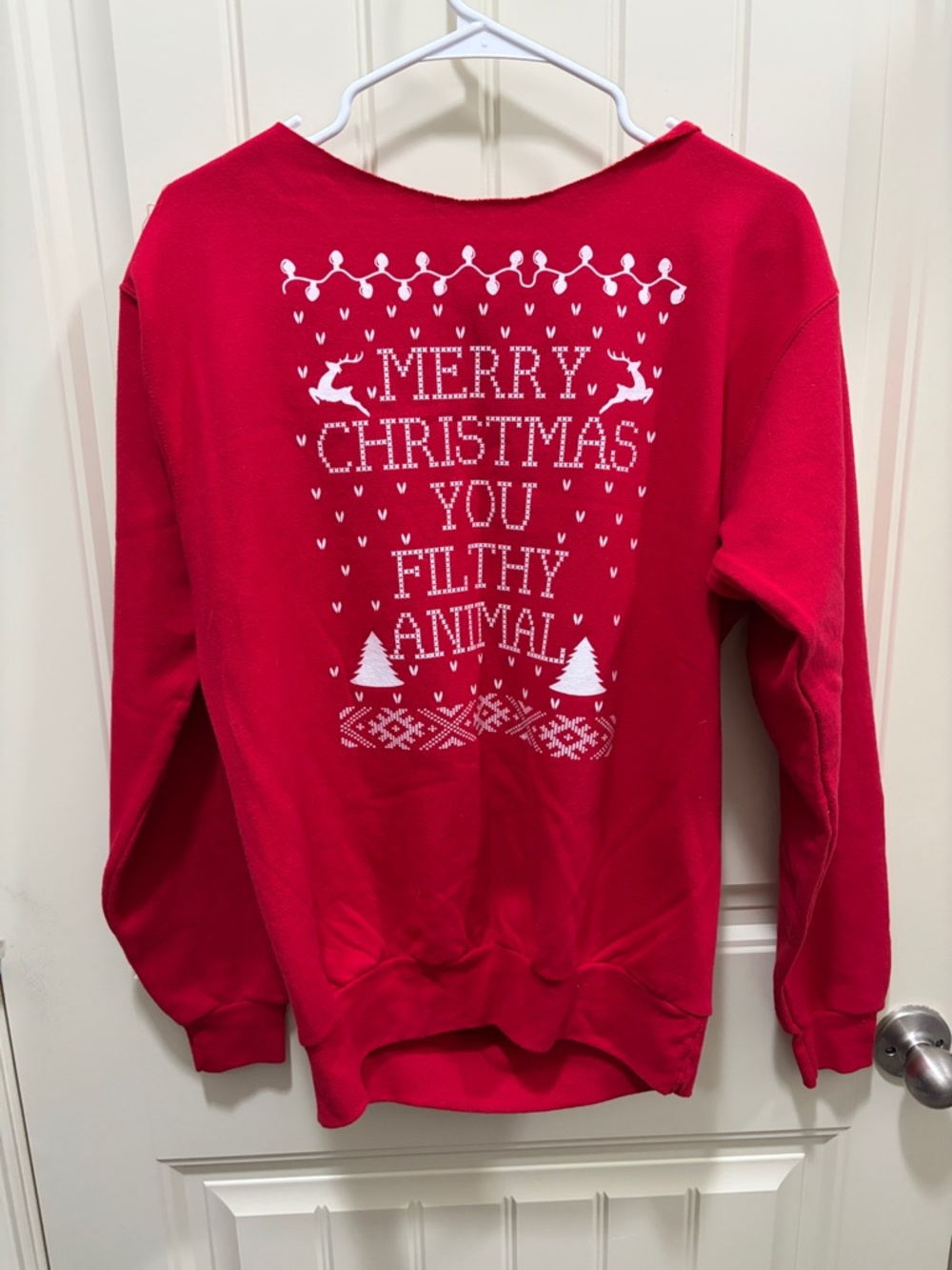 Women's Red Holiday Graphic Sweatshirt - 'Merry Christmas You Filthy Animal'